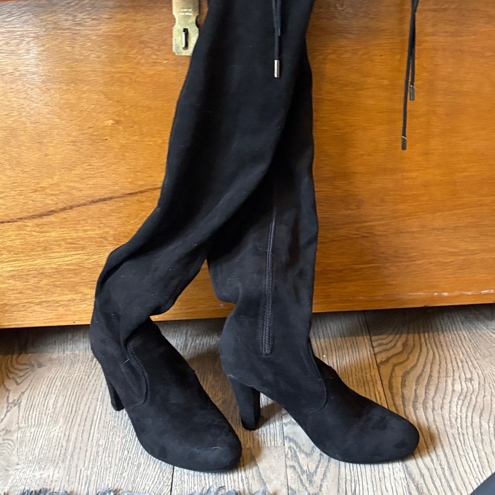 Black faux Suede Over-the-Knee Heeled Boots